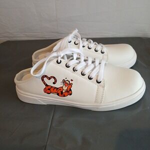 White backless casual sneakers with a Tigger graphic design Size 39 US 8‎